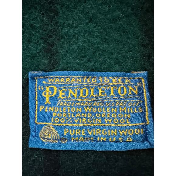 Vintage Pendleton Wool Throw Blanket Plaid 52x72” fringed dark blue green - Picture 4 of 12